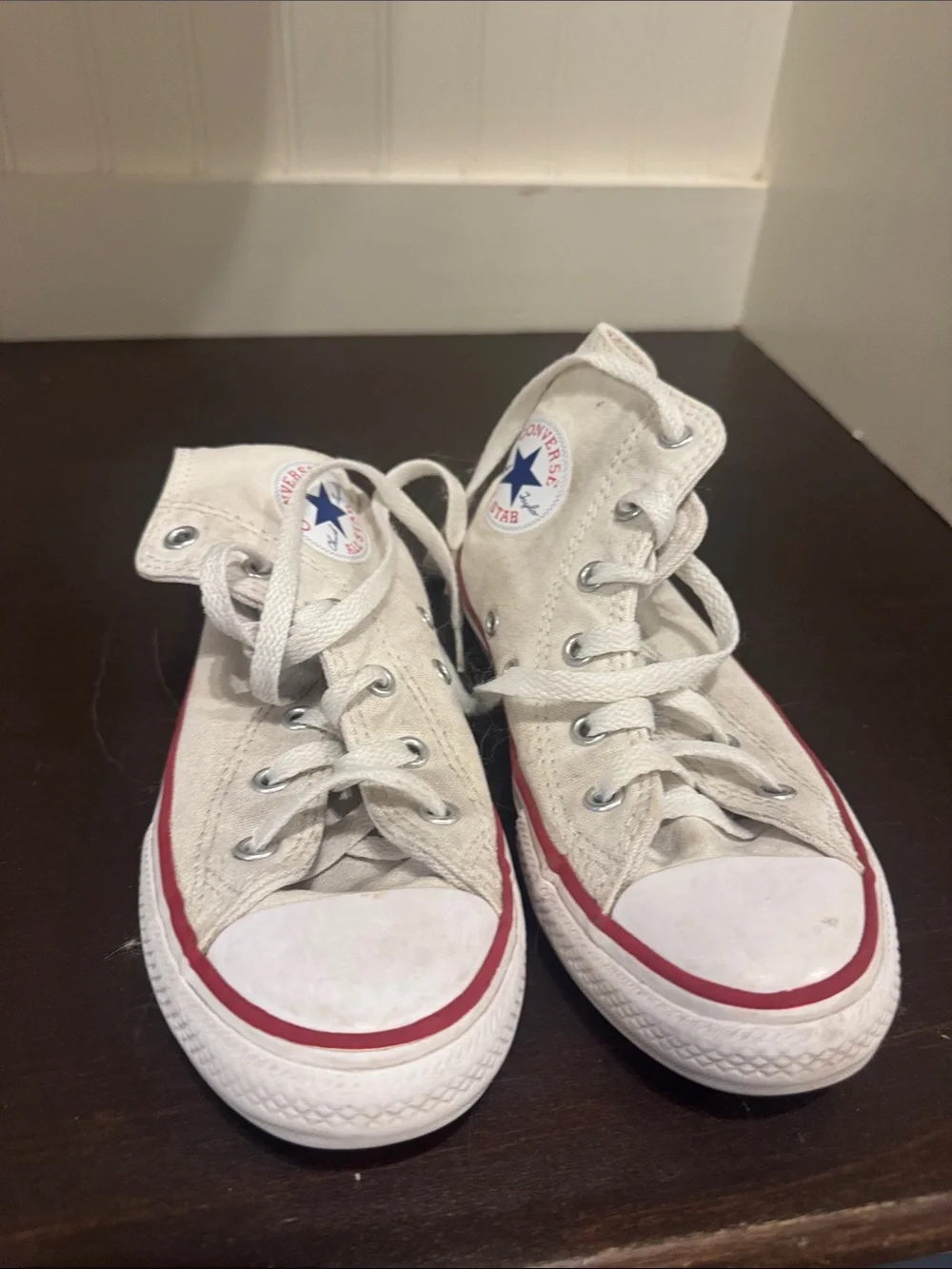 Converse White High Top Sneakers with Red Accent kids size 1